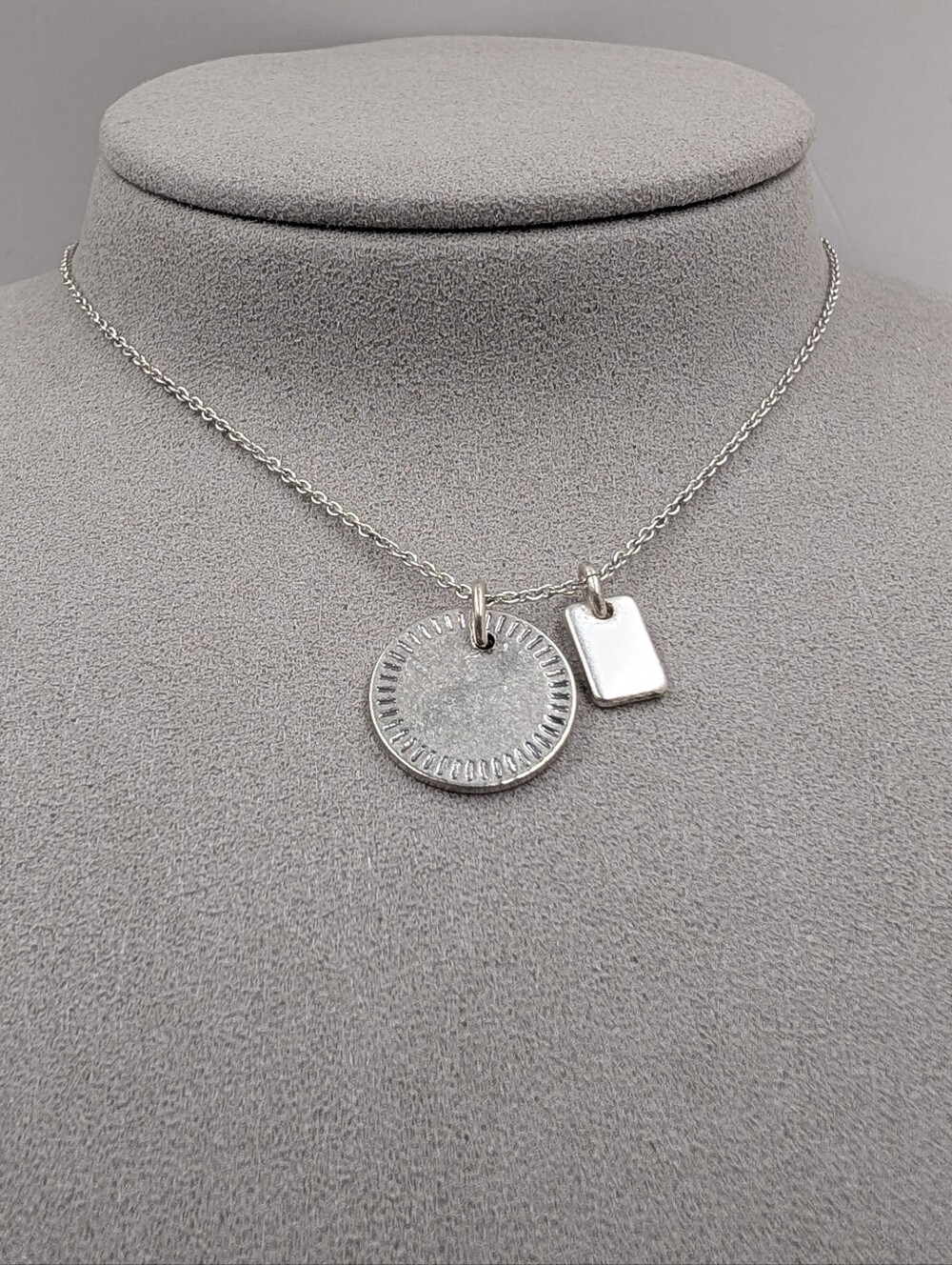 Madewell Double Charm Silver Tone Pendant Necklace Minimalist M115